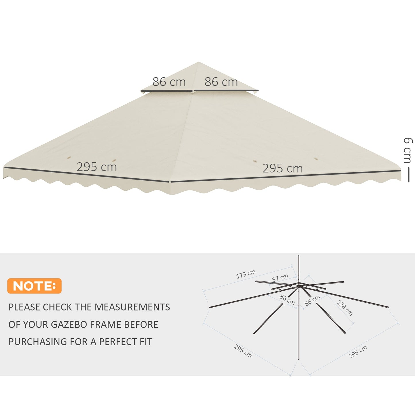 أغطية بديلة لمظلة Gazebo مقاس 3 × 3 (م) من Outsunny، بديل لسقف Gazebo مكون من طبقتين (الغطاء العلوي فقط)، أبيض كريمي