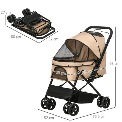 عربة أطفال PawHut Pet Stroller قابلة للطي للسفر للكلاب والقطط مع سلة فرامل بمقبض قابل للعكس