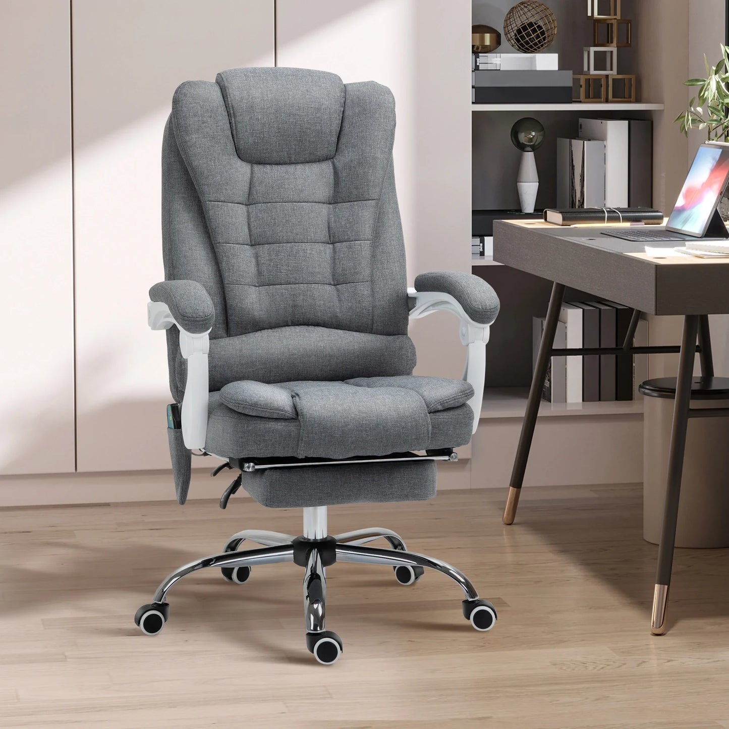 Vinsetto Reclining Office Chair with 6-Point Heating Massage Function, Adjustable Height and Footrest - Grey