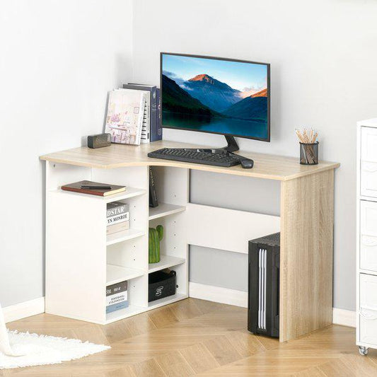 L-Shaped Corner Computer Desk Study Table With Storage Shelf Office Home