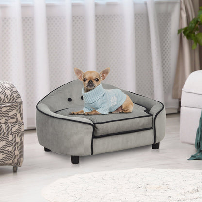 أريكة PawHut Pet Sofa Dog Bed Couch Cat Kitten Sponge Removable Pillow Lounge باللون الرمادي 66.5 × 45 × 35.5 سم