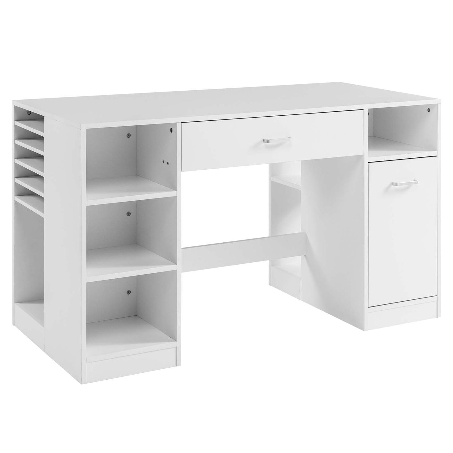 Large Sewing Craft Table with Drawers and Open Storage Shelves-White