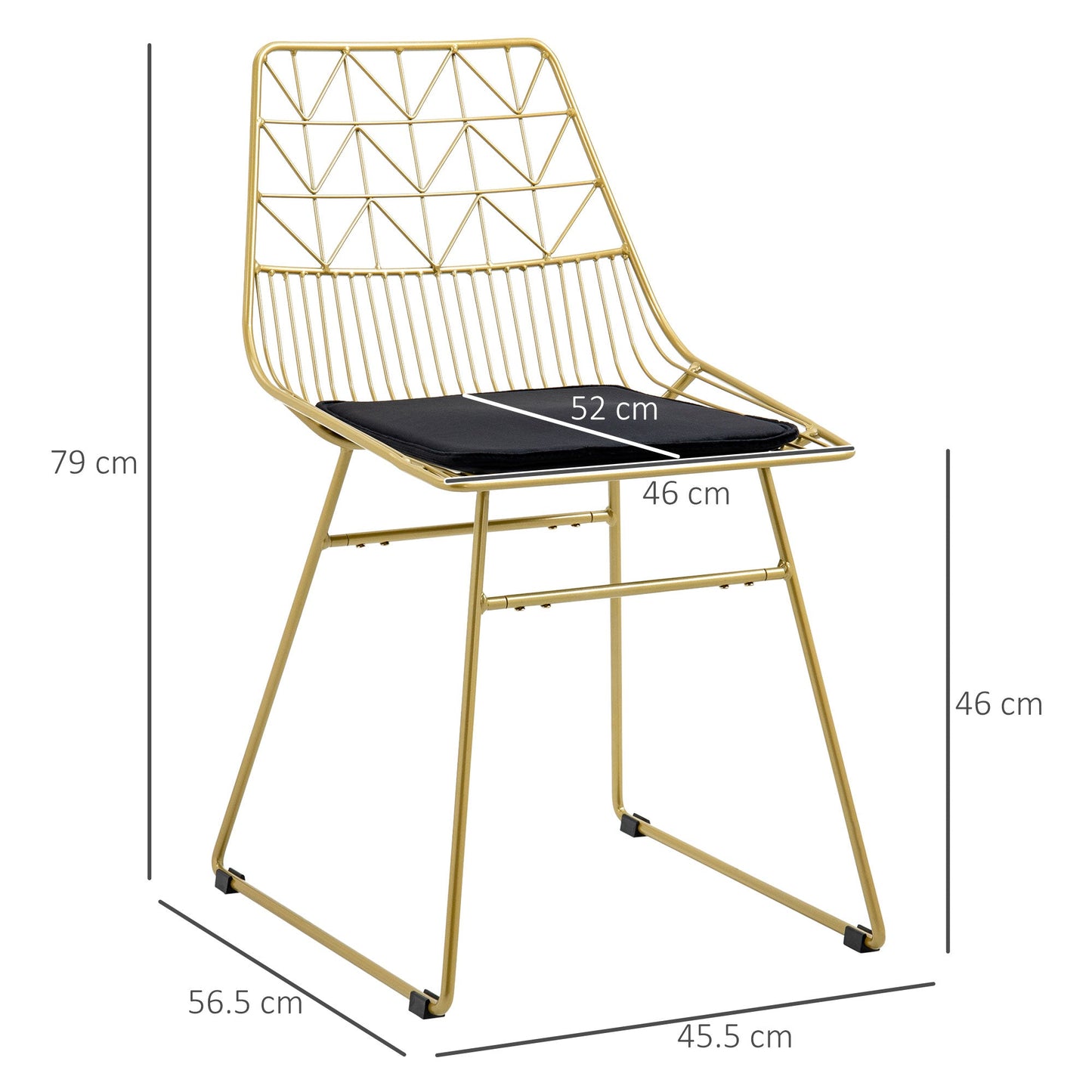 طقم كراسي طعام فاخرة من HOMCOM مكون من قطعتين، كرسي مطبخ من الأسلاك المعدنية مع وسادة مخملية قابلة للإزالة، وظهر مقطوع وإطار فولاذي لغرفة الطعام، لون ذهبي