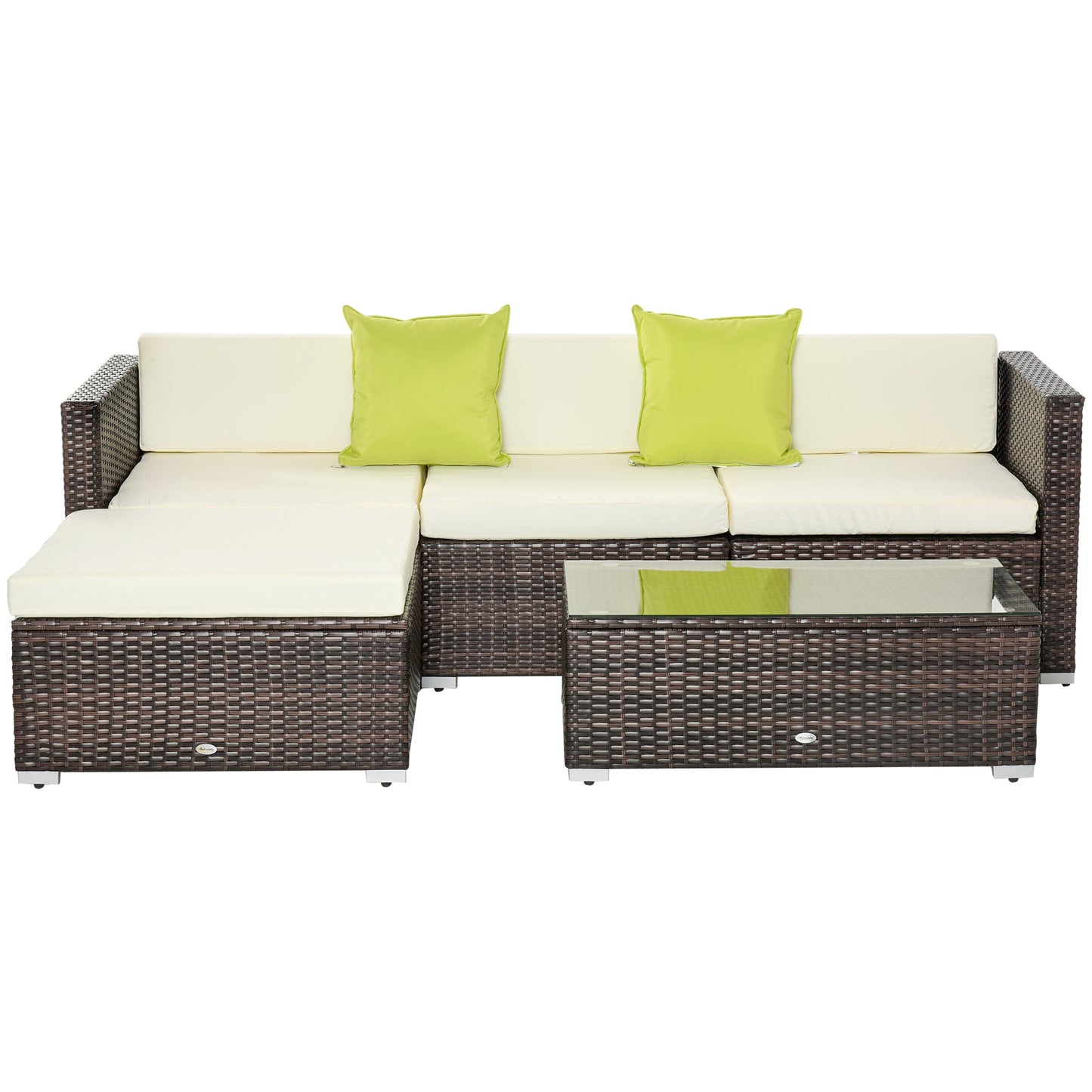 Outsunny 4-Seater Sofa Set and Coffee Table Combo with Cushions and Pillows - Brown