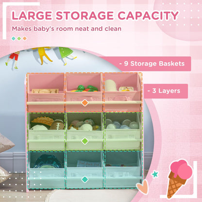 ZONEKIZ Storage Unit W/9 Removable Storage Baskets for Nursery Playroom, Pink