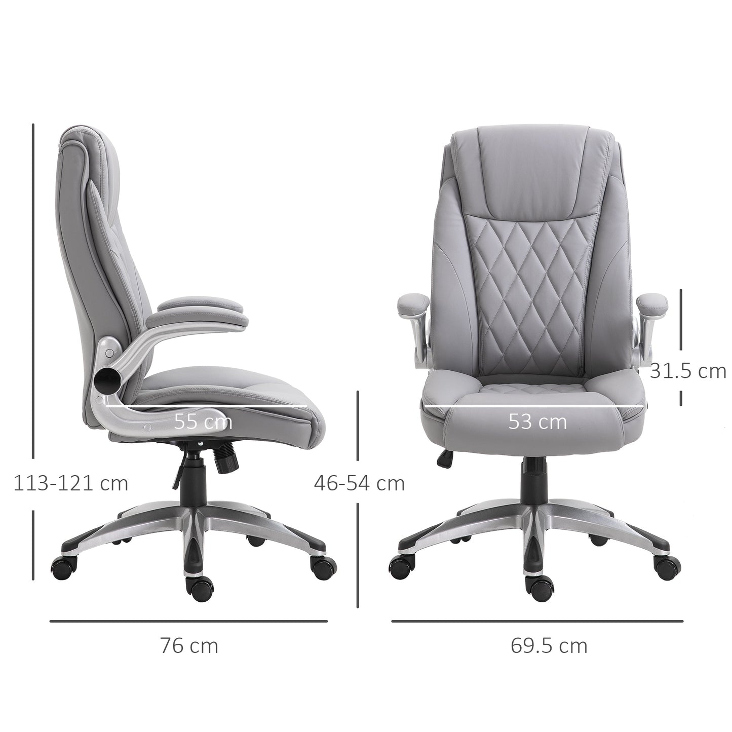 Vinsetto High Back Office Chair PU Leather Upholst, with Flip-up Arm, Wheels, Adjustable Height, Grey