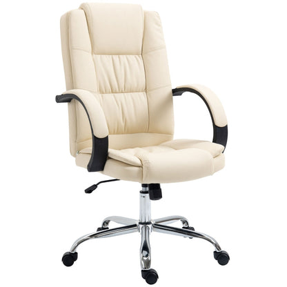 Vinsetto High Back Reclining PU Leather Office Chair with Padded Armrests and Adjustable Height - Beige