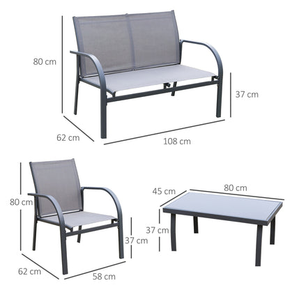 Outsunny 4 pcs Curved Steel Patio Furniture Set with Loveseat - Grey