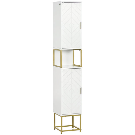 Kleankin Narrow Bathroom Storage Cabinet, Freestanding Tallboy Storage Unit Floor Cabinet Slim Corner Organizer w/Adjustable Shelf Steel Base, White