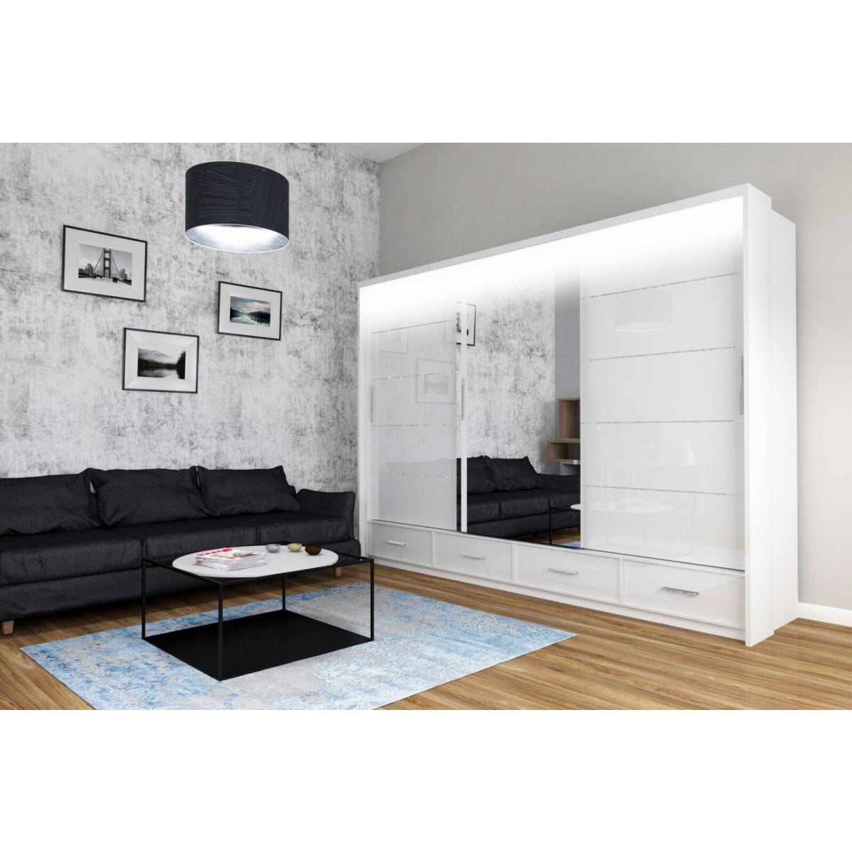 Mendeley Large High Gloss Sliding Wardrobe - White