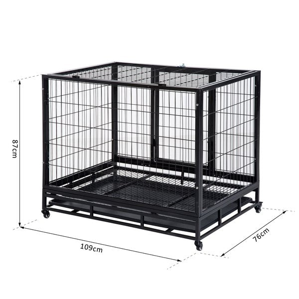 109Lx76Wx87H Cm. Metal Kennel Cage W/Wheels And Crate Tray