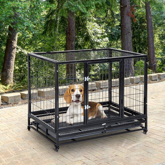 109Lx76Wx87H Cm. Metal Kennel Cage W/Wheels And Crate Tray