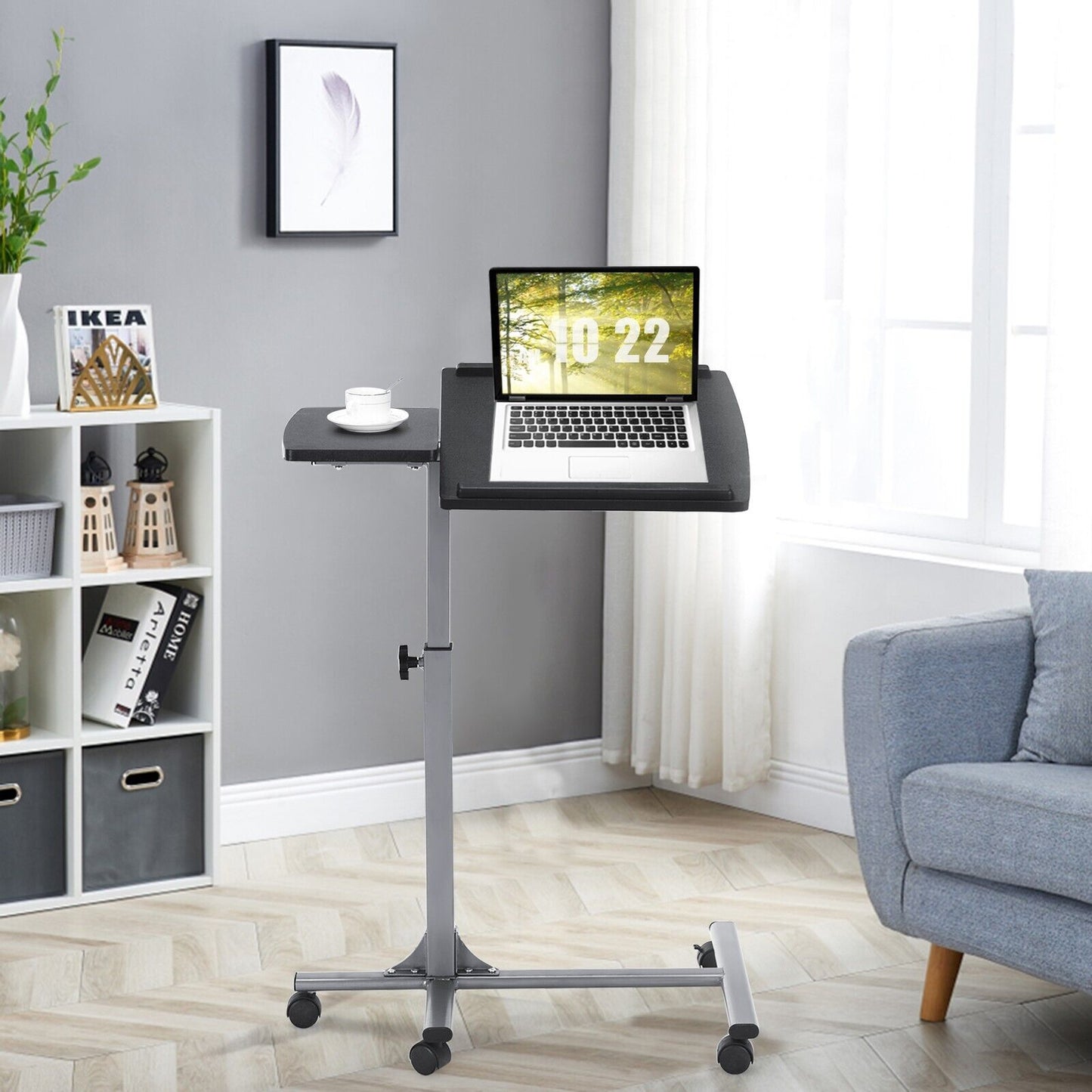 Adjustable Rolling Laptop Stand Table with Lockable Wheels