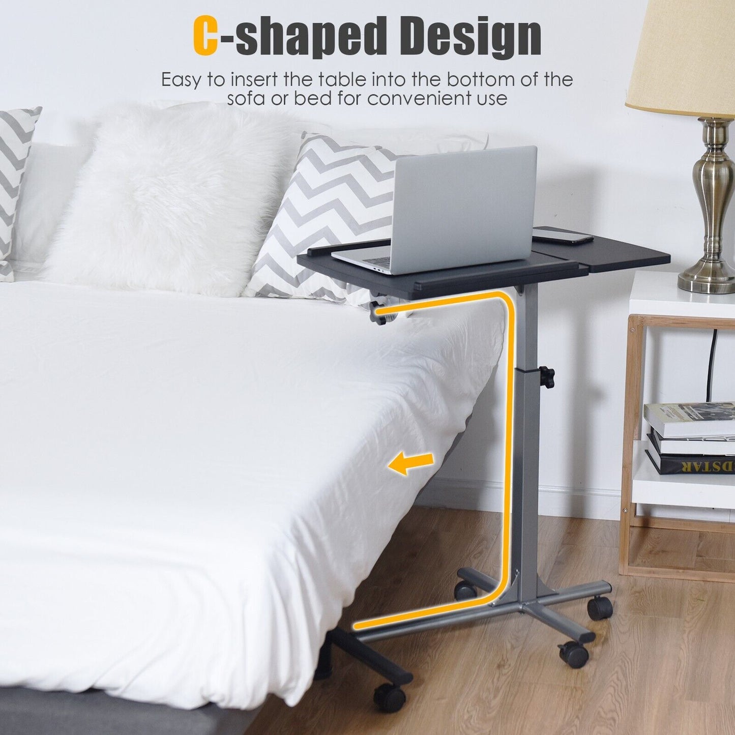 Adjustable Rolling Laptop Stand Table with Lockable Wheels