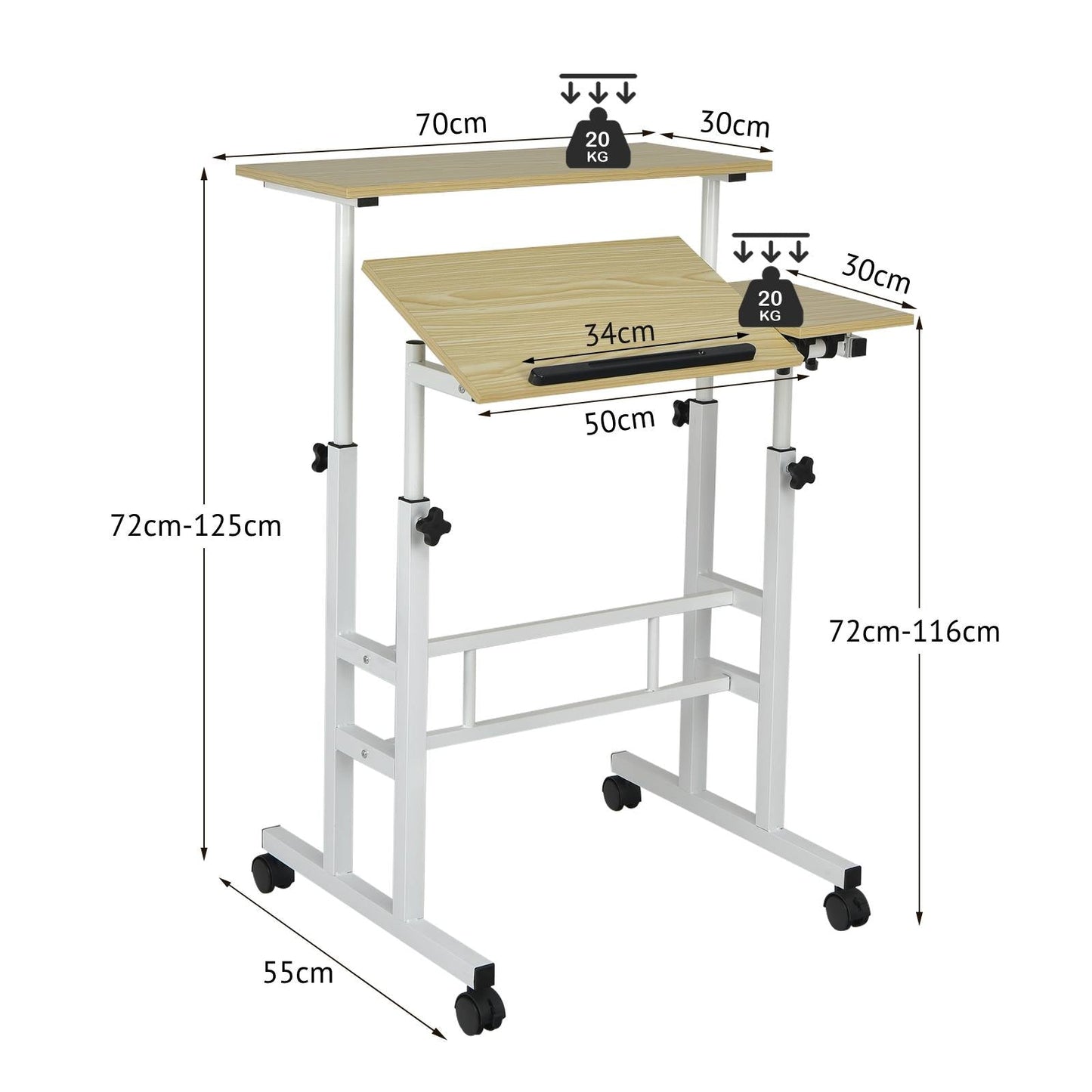 Height Adjustable Workstation with Wheels for Standing or Sitting-Natural