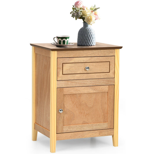2-Tier Modern Bedroom Nightstand with Drawer-Natural
