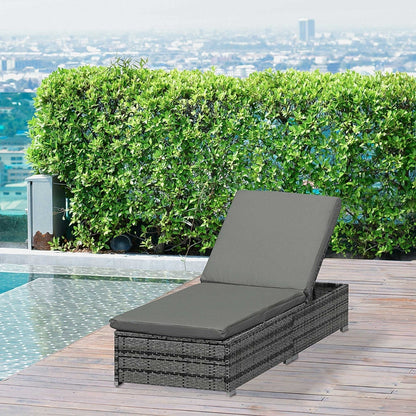 Outsunny Rattan Outdoor Garden Reclining Sun Lounger Grey