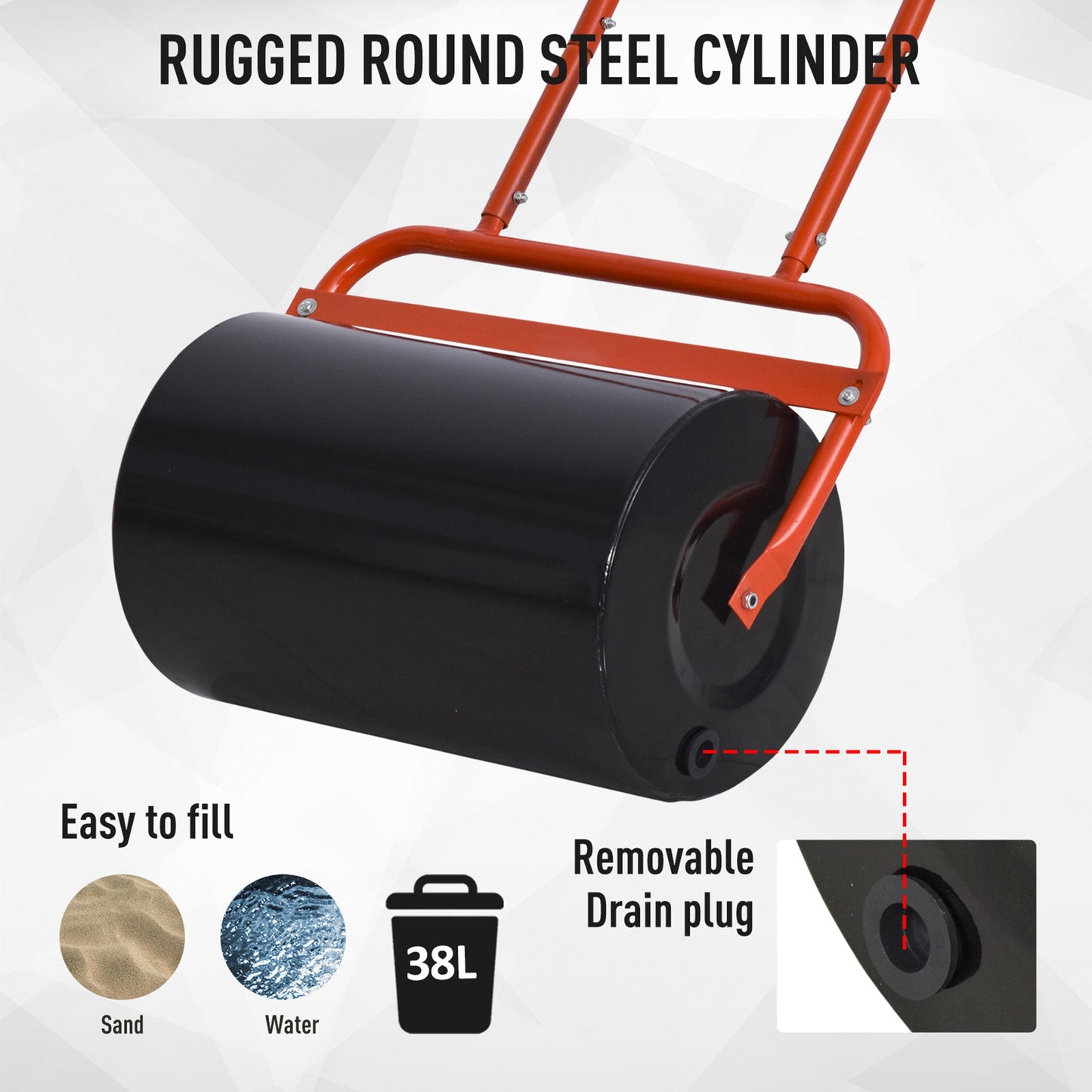 Outsunny Combination Push/Tow Lawn Roller Filled with 38L Sand (62kg) or Water, Perfect for the Garden, Backyard Φ32 x 50cm Roller