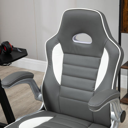 PU Leather Gaming Chair, Height Adjustable with Tilt Function and Flip Up Armrests - Grey