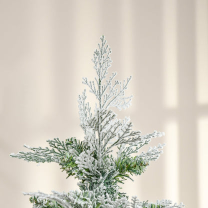 Pencil Snow Flocked Artificial Christmas Tree with Realistic Cypress Branches, Auto Open, Green