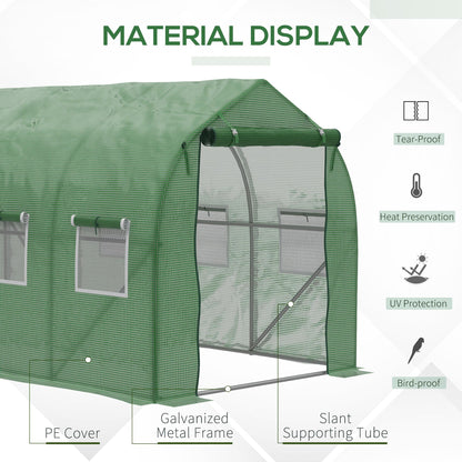 Outsunny Walk in Polytunnel Greenhouse with Windows and Door for Garden and Backyard, Green