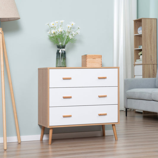 Chest of Drawers with 3 Drawers, Bedroom Cabinet, Storage Organizer for Living Room, White and Natural Room