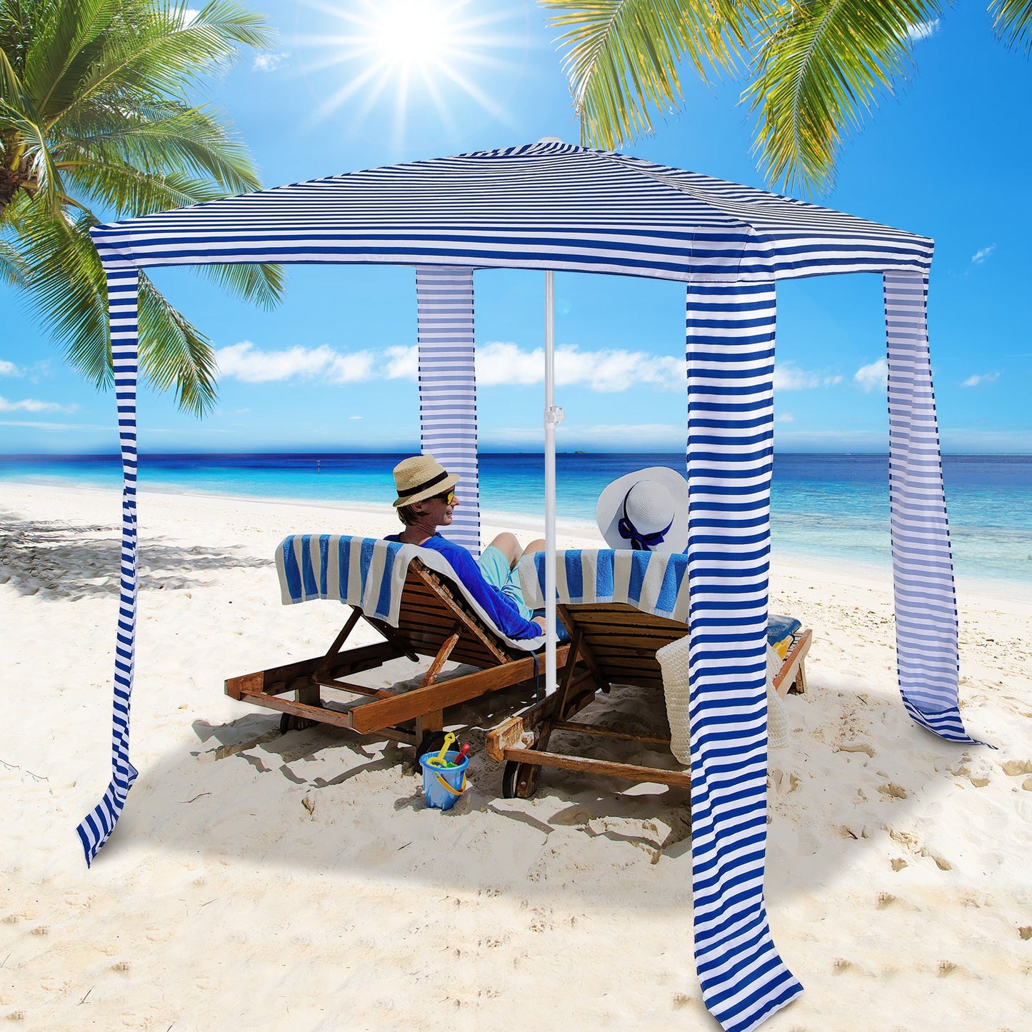 6.6 x 6.6 Feet Foldable and Easy-Setup Beach Canopy With Carry Bag-Navy