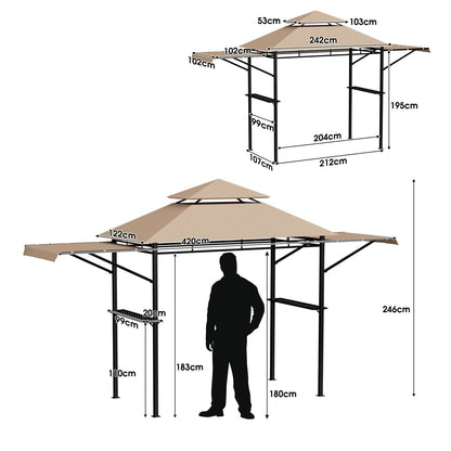 Outdoor Grill Gazebo with Dual Side Awnings-Brown