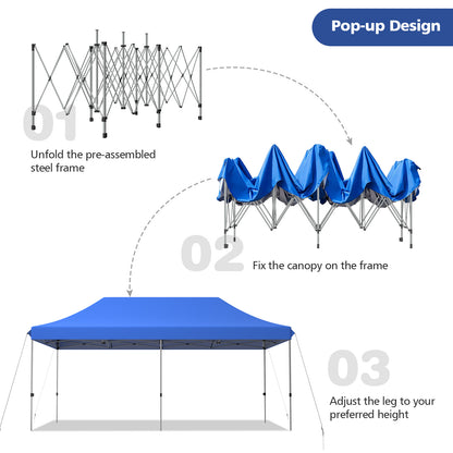 6 x 3m Pop Up Gazebo with 3 Height Positions and Wheeled Storage Bag-Blue