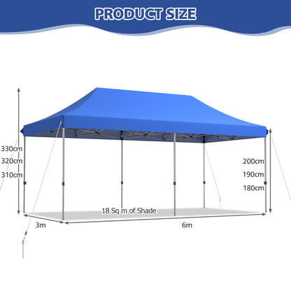 6 x 3m Pop Up Gazebo with 3 Height Positions and Wheeled Storage Bag-Blue