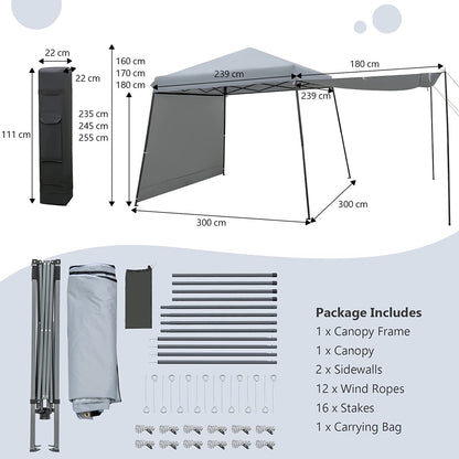 3 x 3 M Heght Adjustable Slant Leg Canopy Tent with 2 Sidewalls and Roller Bag