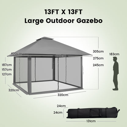 4 x 4m Pop-up Gazebo with Mesh Sidewalls and Adjustable Height-Grey