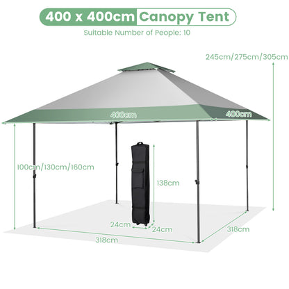 4m x 4m Pop Up Gazebo with 4 Reinforced Ribs and Widen Eaves-Green