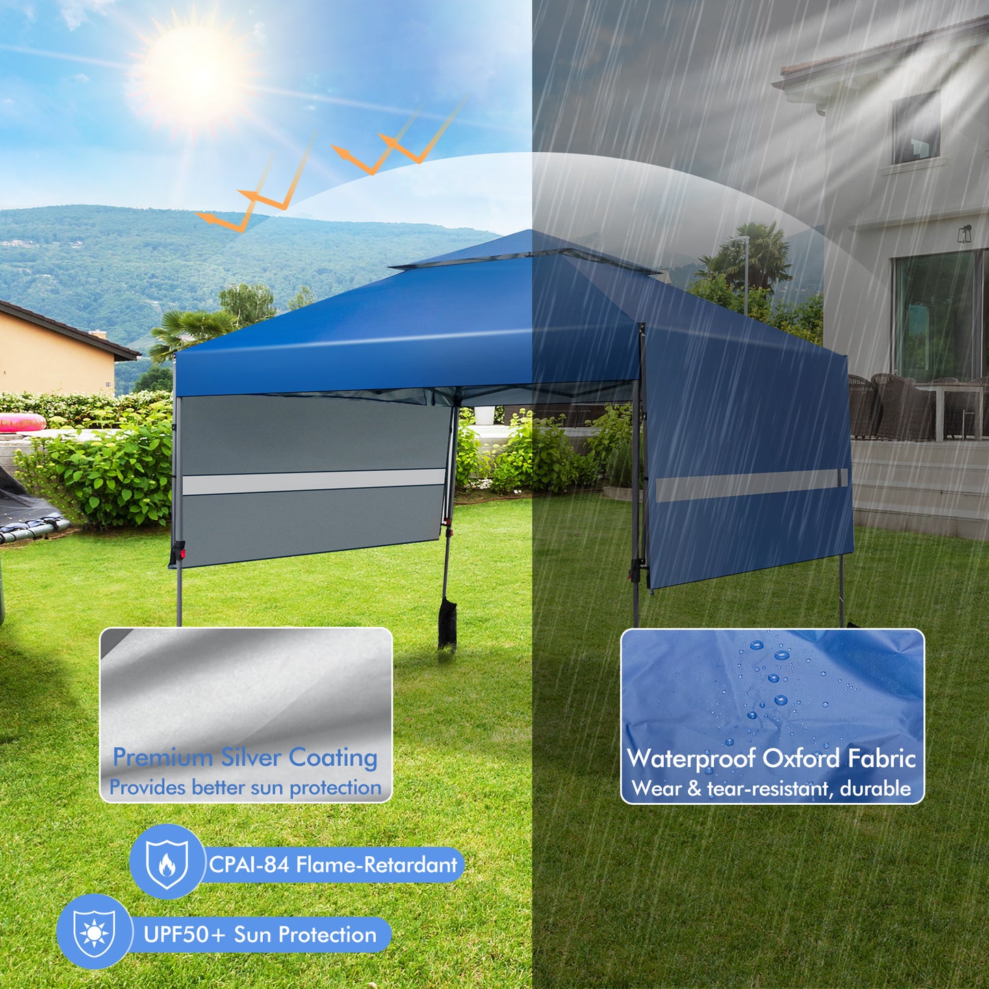 3 x 3m Rolling Pop up Gazebo with Adjustable Dual Awnings and Height-Navy