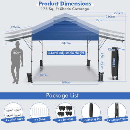 3 x 3m Rolling Pop up Gazebo with Adjustable Dual Awnings and Height-Navy