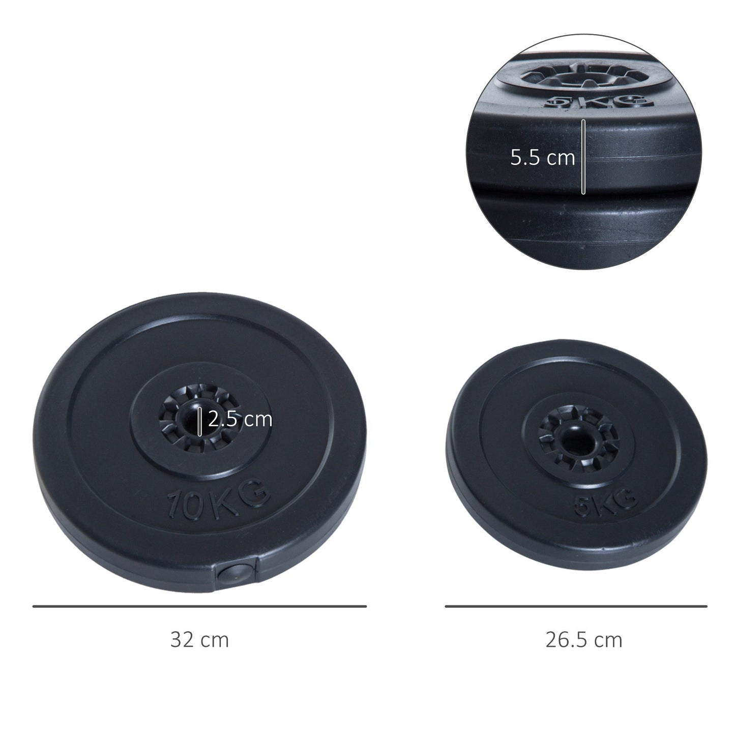 HOMCOM 4pc Durable Gym Barbell Plates W/ 1 inch Holes Weight Dumbbell Set for Exercise Fitting Gym Body Workout Disc Weight Plate Set 2 x 5kg & 2 x 10kg Black