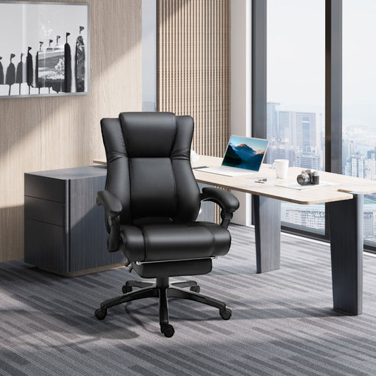 Vinsetto Executive PU Leather Office Chair with Footrest and Adjustable Height - Black