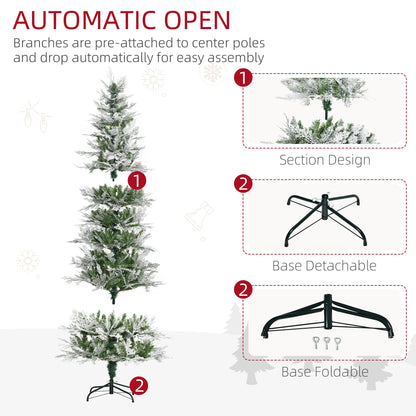 Pencil Snow Flocked Artificial Christmas Tree with Realistic Cypress Branches, Auto Open, Green