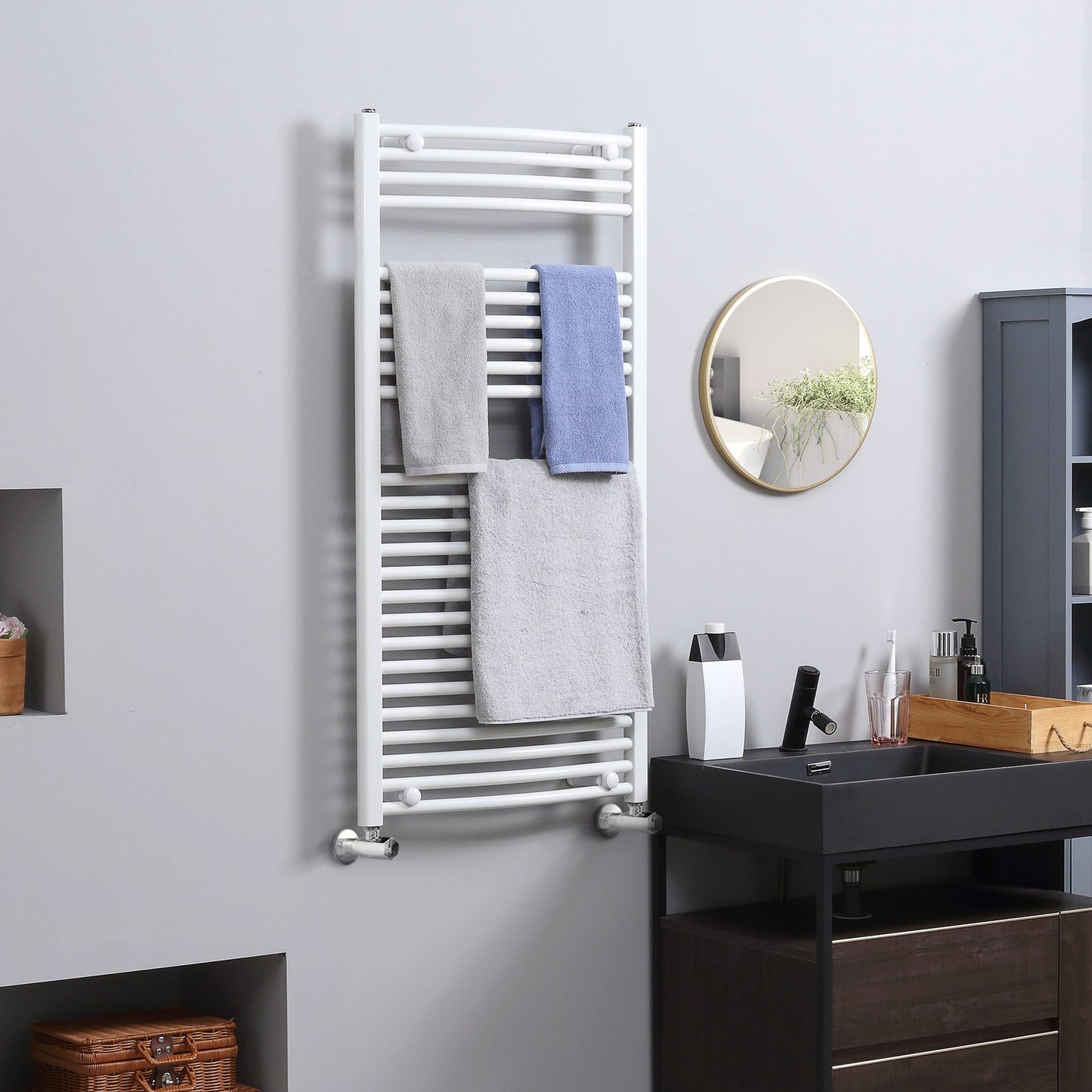 HOMCOM Straight Heated Towel Rail, Hydronic Bathroom Ladder Radiator Towel Warmer White