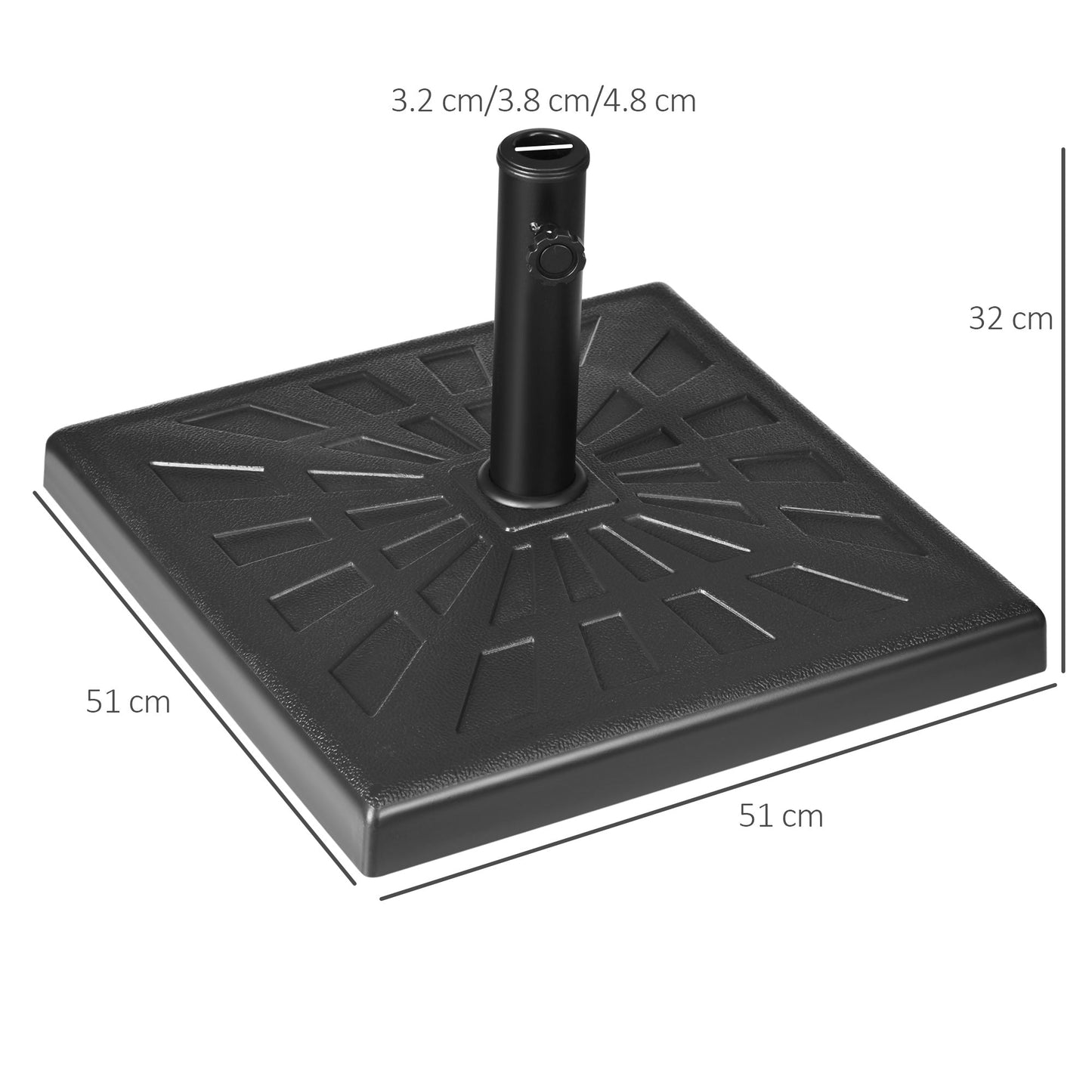 19kg Resin Garden Parasol Base Holder, Square Outdoor Market Umbrella Stand Weight for Poles of 32mm, 38mm, and 48mm, Black