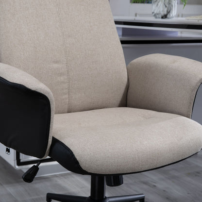 Vinsetto High Back Office Chair, Linen Fabric Computer Desk Chair with Armrests, Tilt Function, Adjustable Seat Height, Beige