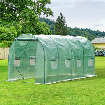 Outsunny 4x2 m Polytunnel Walk-in Greenhouse with Zip Door and Windows-Green