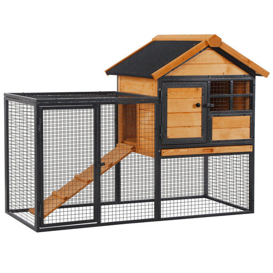 PawHut Wood-metal Guinea Pigs Hutches Elevated Pet Bunny House Rabbit Cage with Slide-Out Tray Outdoor