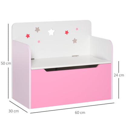 HOMCOM Kids Wooden Toy Storage Chest Chair 2 in 1 Design with Gas Stay Bar Safety Hinges Lid 60 x 30 x 50cm Pink