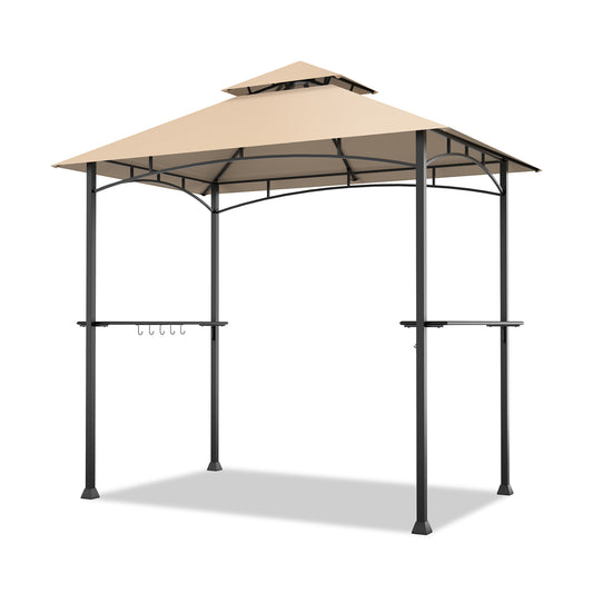 BBQ Grill Gazebo with Double-Tier Vented Top-Brown