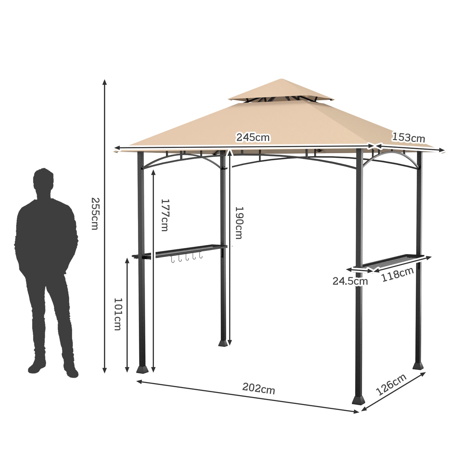 BBQ Grill Gazebo with Double-Tier Vented Top-Brown