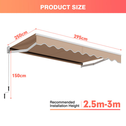 10 x 8 Feet Aluminum Retractable Awning with Crank Handle and Water-Resistant Polyester-Beige