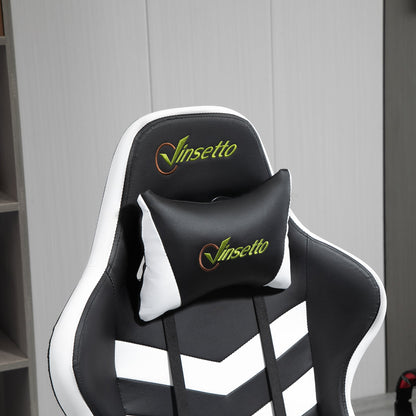 Vinsetto PVC Leather Racing Gaming Chair with Lumbar Support and Headrest - Black/White