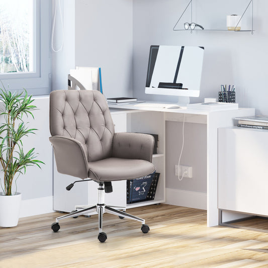 Tufted Ergonomic Desk Chair, Armrest & 360 degree Swivel Base-Grey