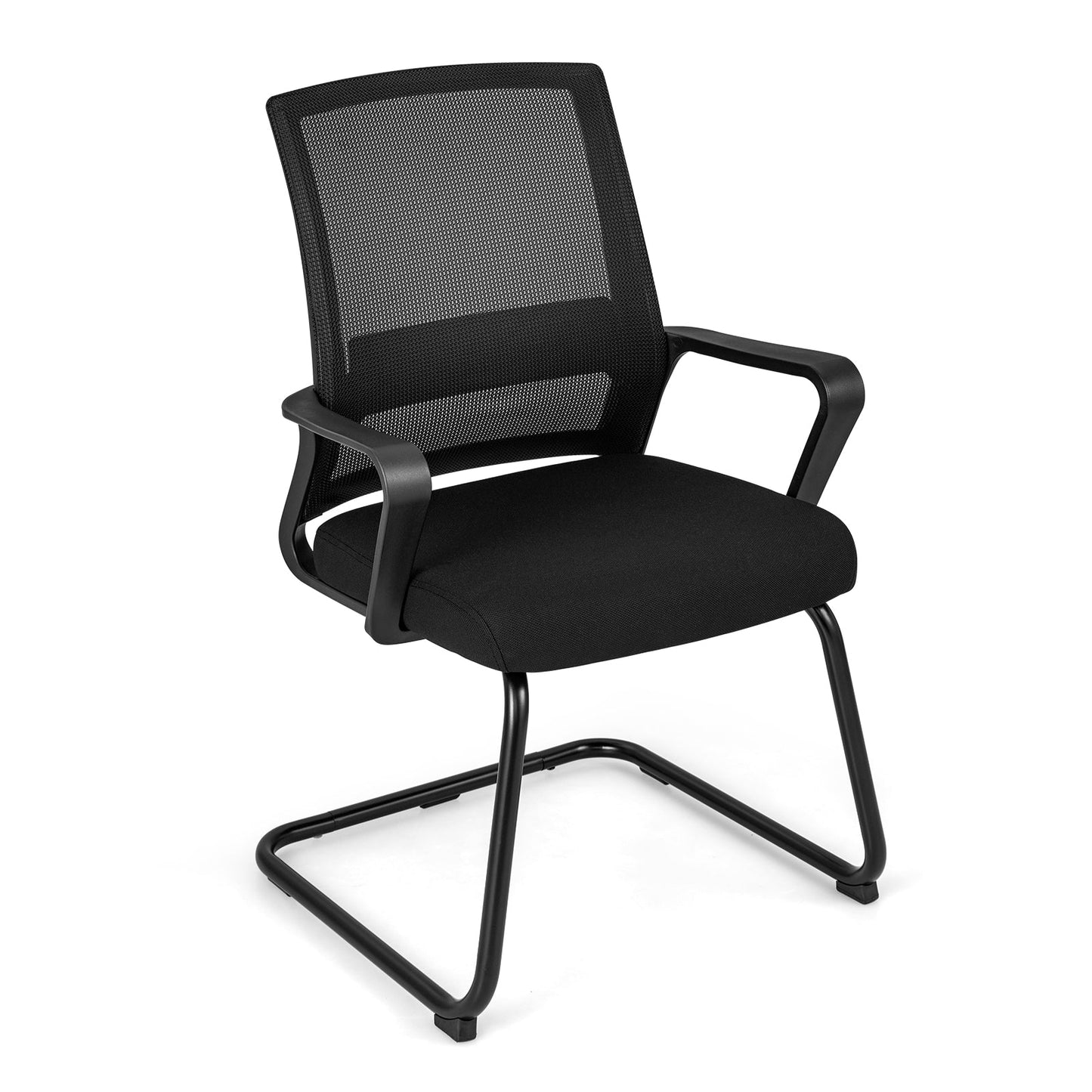 Conference Reception Chair with Lumbar Support and Sled Base-Black